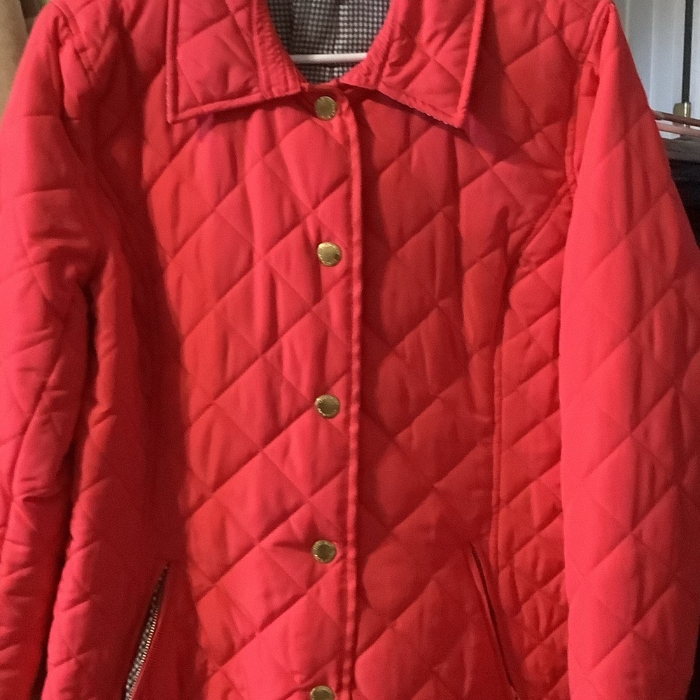 Crown & Ivy Vibrant Red Quilted Puffer Jacket, small, lined